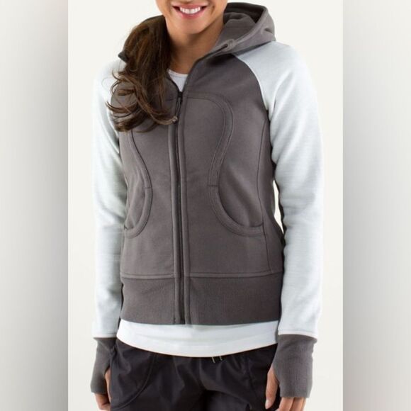 7* LULULEMON SCUBA RARE 2 TONE GRAY FLEECE LINED HOOD HOODIE SWEATSHIRT JACKET 8 - Picture 2 of 8